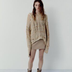 ZARA Oversized Knit Sweater with Rips SIZE M NWT Bloggers Favorite
